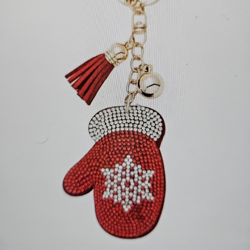 DIVAS LiMiTED Red and White Key Holder with Sparkly Mitten Charm